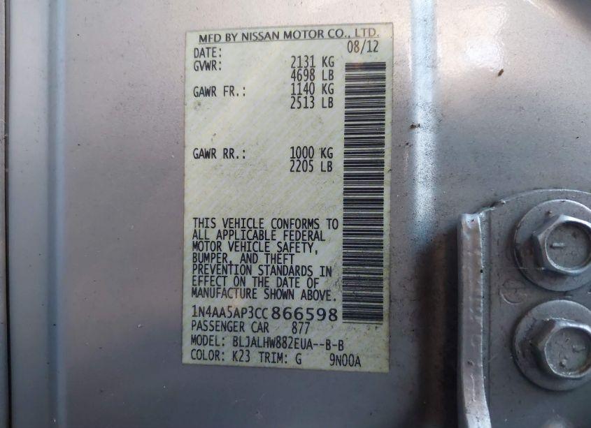 Photo 9 of 2012 Nissan Maxima 3.5 SV (VIN 1N4AA5AP3CC866598)