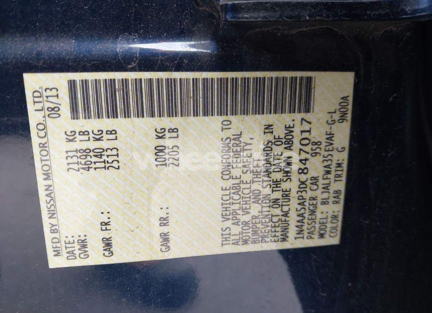 Photo 9 of 2013 Nissan Maxima 3.5 SV (VIN 1N4AA5AP3DC847017)