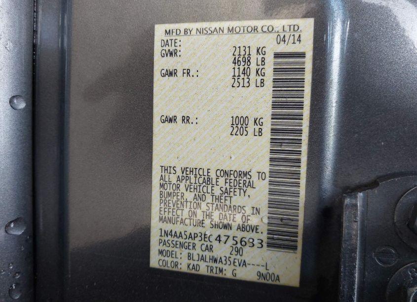 Photo 9 of 2014 Nissan Maxima 3.5 SV (VIN 1N4AA5AP3EC475633)