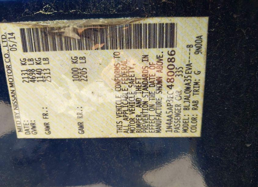 Photo 9 of 2014 Nissan Maxima 3.5 S (VIN 1N4AA5AP3EC480086)