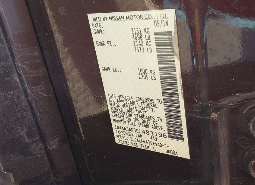 Photo 9 of 2014 Nissan Maxima 3.5 SV (VIN 1N4AA5AP3EC483196)