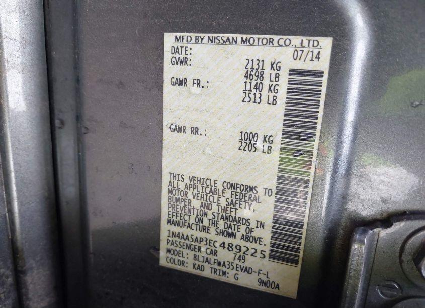 Photo 9 of 2014 Nissan Maxima 3.5 SV (VIN 1N4AA5AP3EC489225)