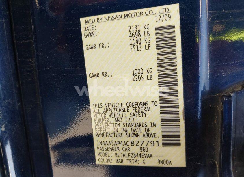 Photo 9 of 2010 Nissan Maxima 3.5 SV (VIN 1N4AA5AP4AC827791)