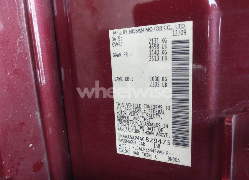 Photo 9 of 2010 Nissan Maxima 3.5 SV (VIN 1N4AA5AP4AC829475)