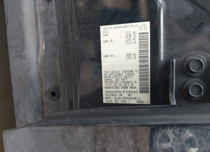 Photo 9 of 2010 Nissan Maxima 3.5 SV (VIN 1N4AA5AP4AC839682)