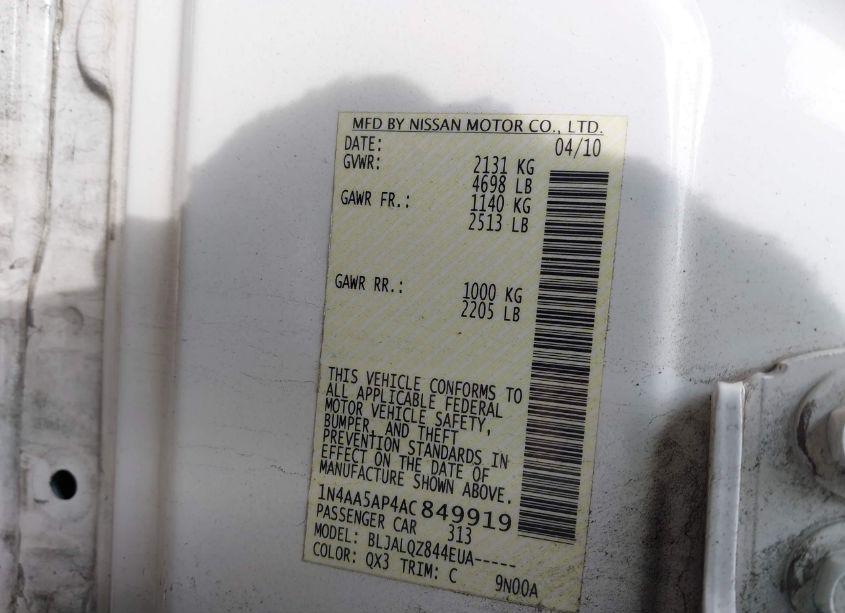 Photo 9 of 2010 Nissan Maxima 3.5 S (VIN 1N4AA5AP4AC849919)