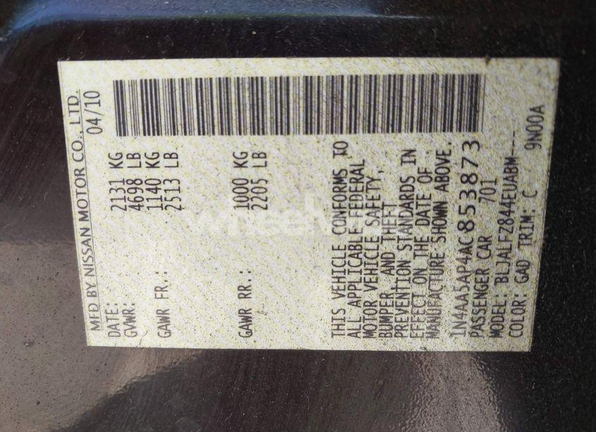 Photo 9 of 2010 Nissan Maxima 3.5 SV W/PREMIUM PKG (VIN 1N4AA5AP4AC853873)