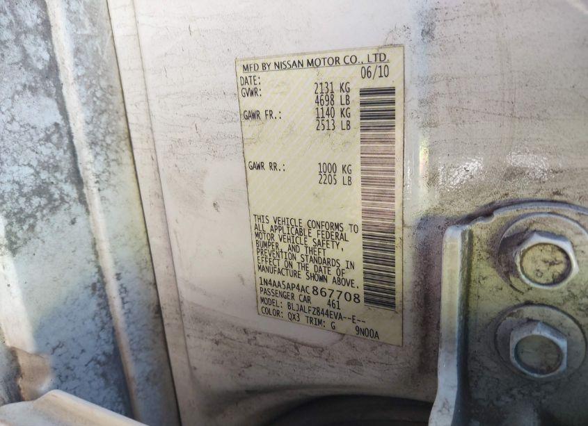 Photo 9 of 2010 Nissan Maxima 3.5 SV (VIN 1N4AA5AP4AC867708)