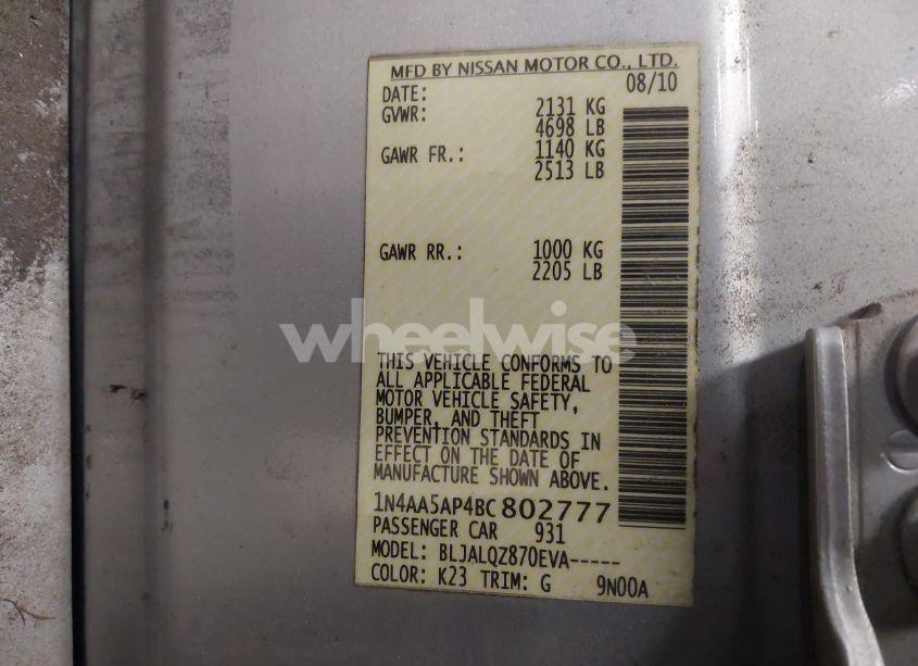 Photo 9 of 2011 Nissan Maxima 3.5 S (VIN 1N4AA5AP4BC802777)