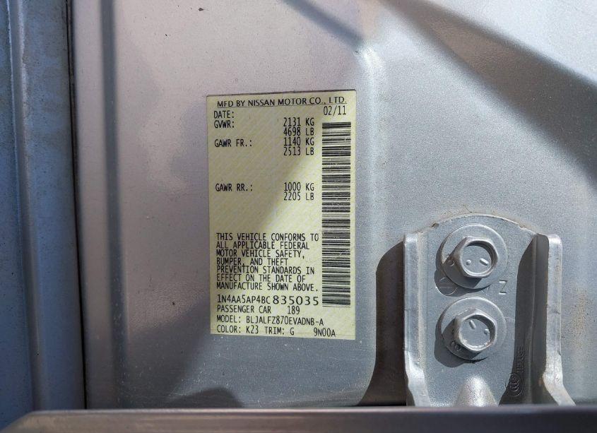 Photo 9 of 2011 Nissan Maxima 3.5 SV (VIN 1N4AA5AP4BC835035)