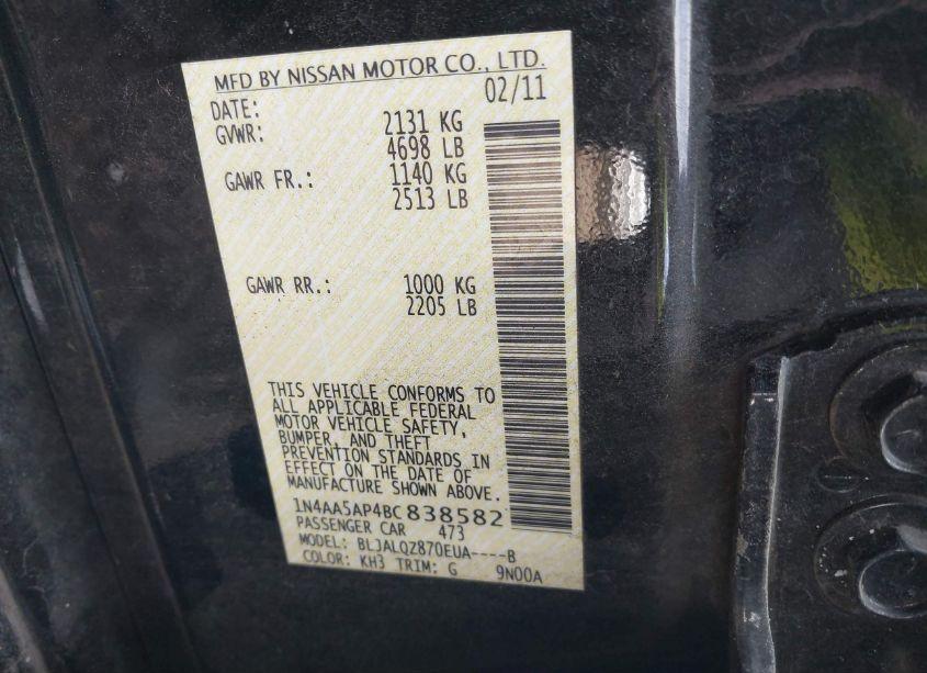 Photo 9 of 2011 Nissan Maxima 3.5 S (VIN 1N4AA5AP4BC838582)