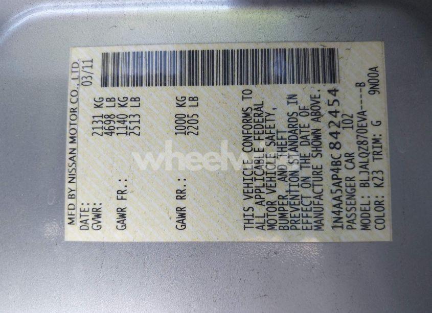 Photo 9 of 2011 Nissan Maxima 3.5 S (VIN 1N4AA5AP4BC842454)