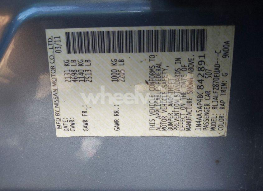 Photo 9 of 2011 Nissan Maxima 3.5 SV (VIN 1N4AA5AP4BC842891)