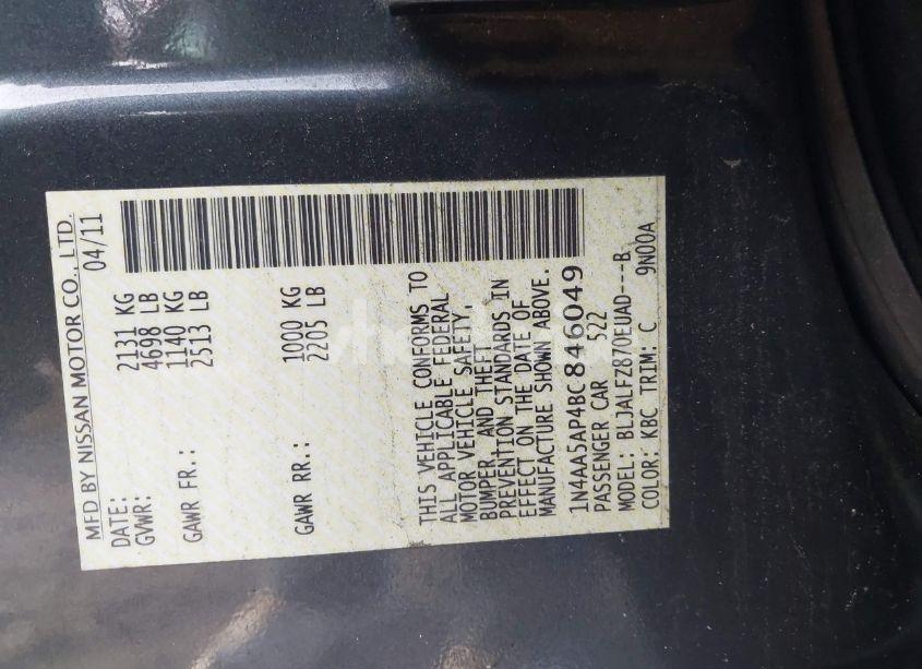 Photo 9 of 2011 Nissan Maxima 3.5 SV (VIN 1N4AA5AP4BC846049)