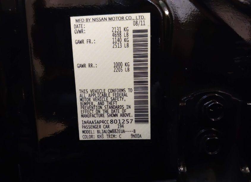 Photo 9 of 2012 Nissan Maxima 3.5 S (VIN 1N4AA5AP4CC801257)