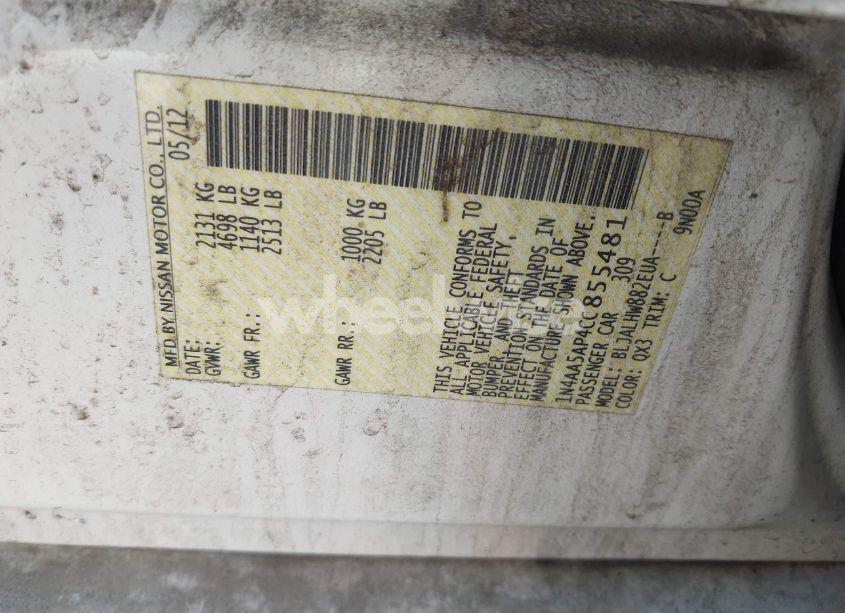 Photo 9 of 2012 Nissan Maxima 3.5 SV (VIN 1N4AA5AP4CC855481)