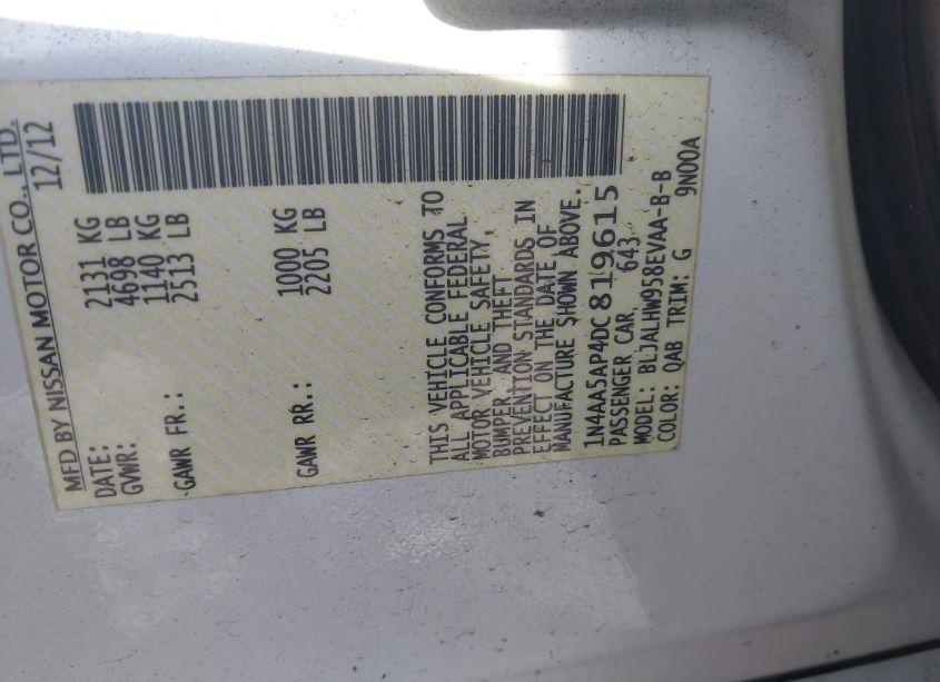 Photo 9 of 2013 Nissan Maxima 3.5 SV (VIN 1N4AA5AP4DC819615)