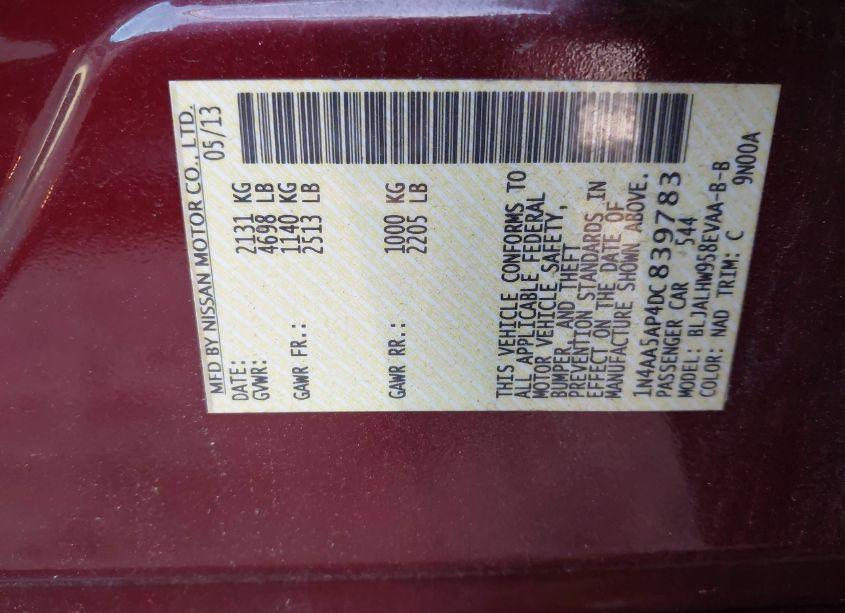 Photo 9 of 2013 Nissan Maxima 3.5 SV (VIN 1N4AA5AP4DC839783)