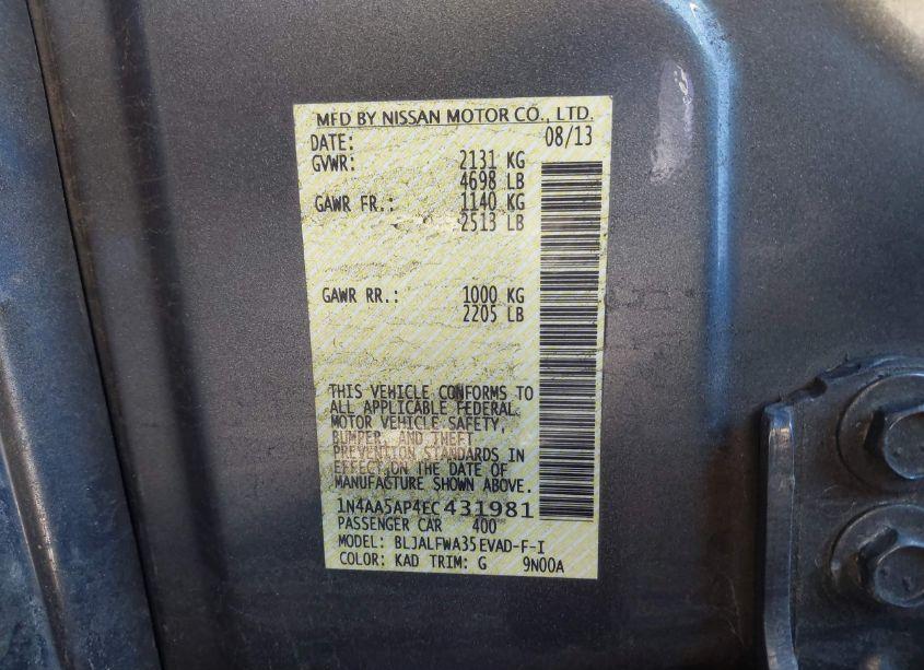 Photo 9 of 2014 Nissan Maxima 3.5 SV (VIN 1N4AA5AP4EC431981)