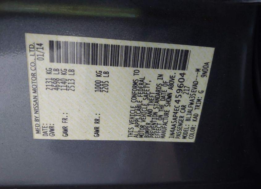 Photo 9 of 2014 Nissan Maxima 3.5 SV (VIN 1N4AA5AP4EC459604)