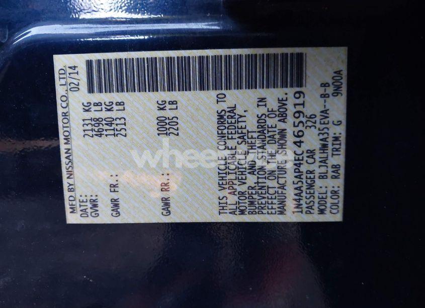 Photo 9 of 2014 Nissan Maxima 3.5 SV (VIN 1N4AA5AP4EC465919)