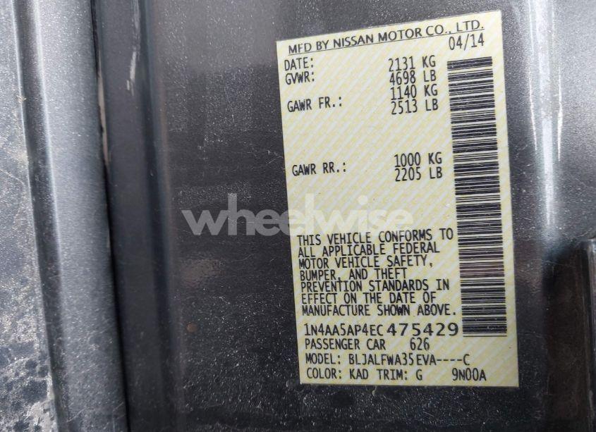 Photo 9 of 2014 Nissan Maxima 3.5 SV (VIN 1N4AA5AP4EC475429)