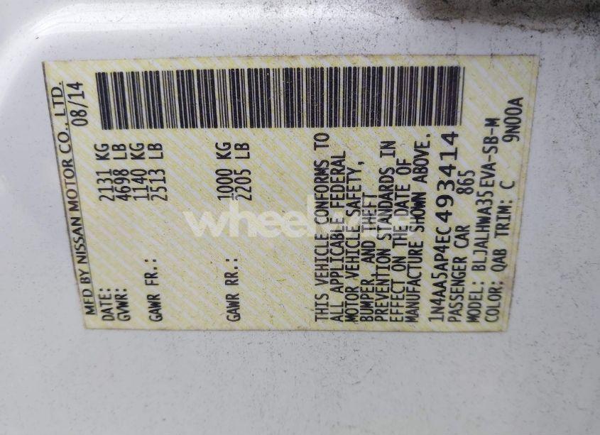 Photo 9 of 2014 Nissan Maxima 3.5 SV (VIN 1N4AA5AP4EC493414)