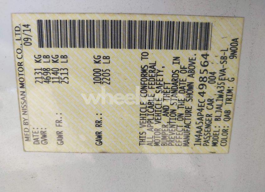 Photo 9 of 2014 Nissan Maxima 3.5 SV (VIN 1N4AA5AP4EC498564)