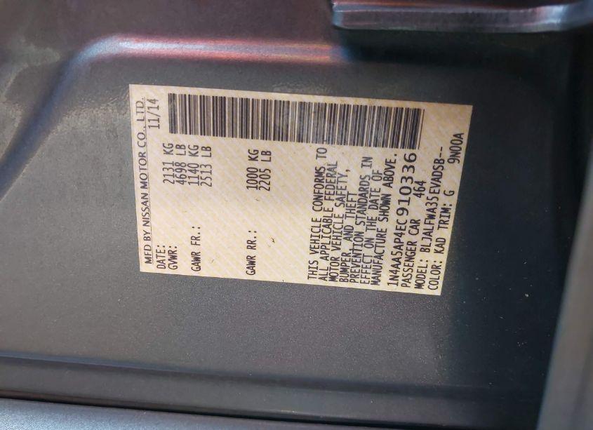 Photo 9 of 2014 Nissan Maxima 3.5 SV (VIN 1N4AA5AP4EC910336)