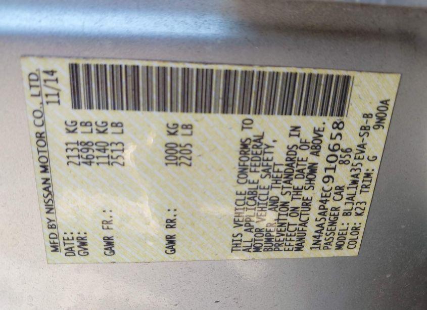 Photo 9 of 2014 Nissan Maxima 3.5 SV (VIN 1N4AA5AP4EC910658)