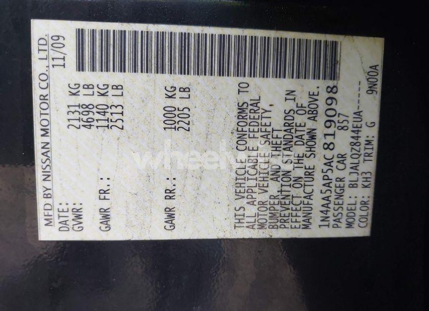 Photo 9 of 2010 Nissan Maxima 3.5 S (VIN 1N4AA5AP5AC819098)