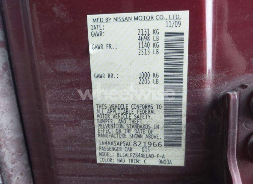 Photo 9 of 2010 Nissan Maxima 3.5 SV (VIN 1N4AA5AP5AC821966)