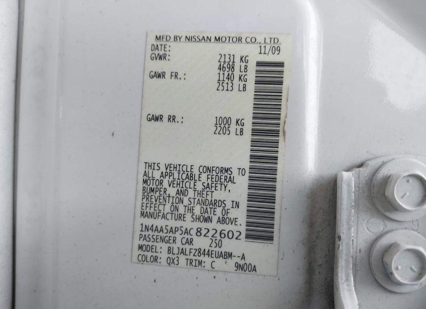 Photo 9 of 2010 Nissan Maxima 3.5 SV (VIN 1N4AA5AP5AC822602)