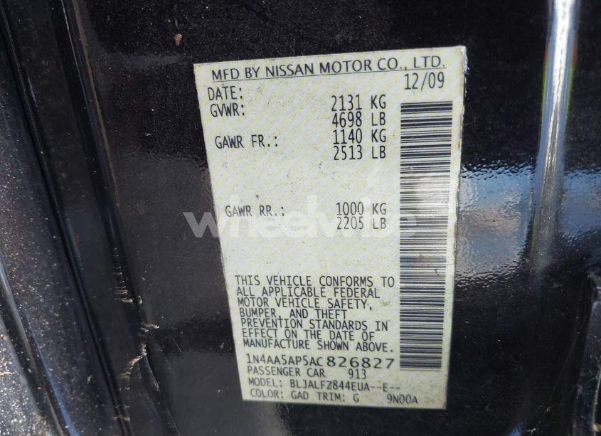 Photo 9 of 2010 Nissan Maxima 3.5 SV (VIN 1N4AA5AP5AC826827)