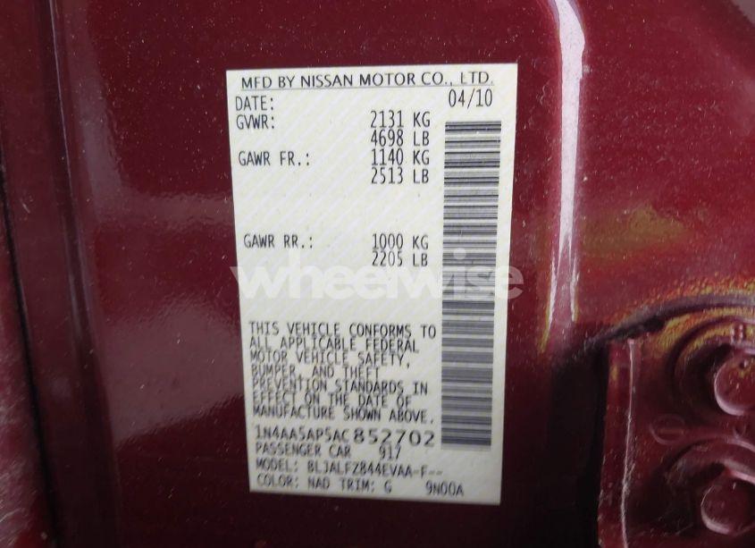 Photo 9 of 2010 Nissan Maxima 3.5 SV (VIN 1N4AA5AP5AC852702)