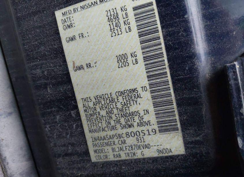 Photo 9 of 2011 Nissan Maxima 3.5 SV (VIN 1N4AA5AP5BC800519)