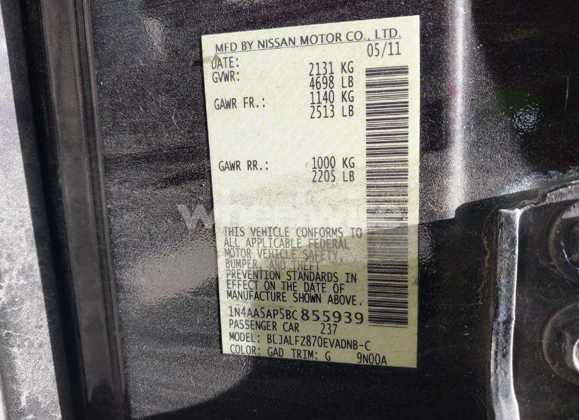 Photo 9 of 2011 Nissan Maxima 3.5 SV (VIN 1N4AA5AP5BC855939)