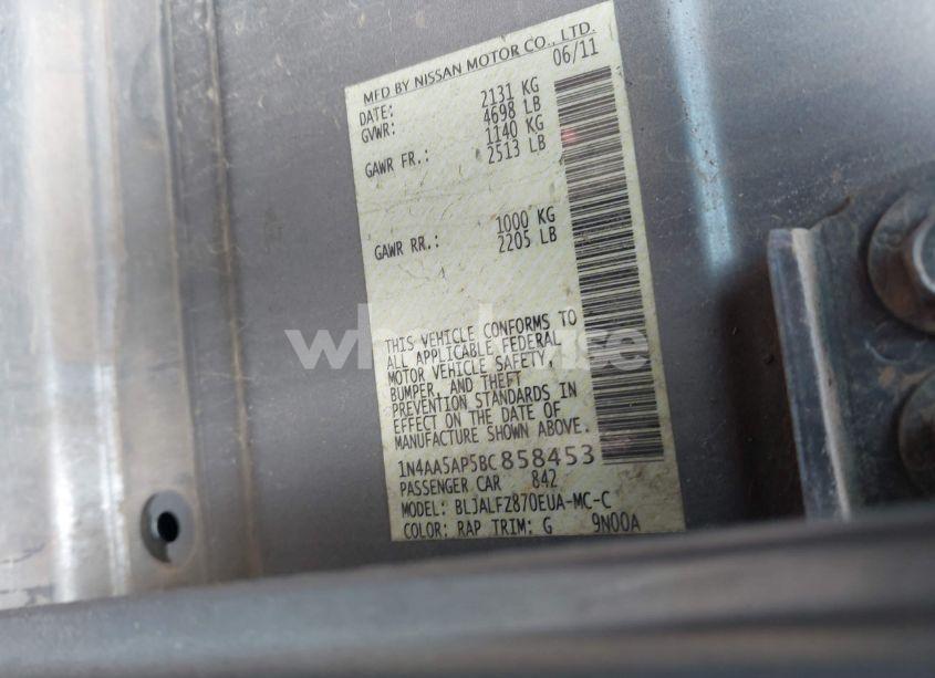 Photo 9 of 2011 Nissan Maxima S/SV (VIN 1N4AA5AP5BC858453)