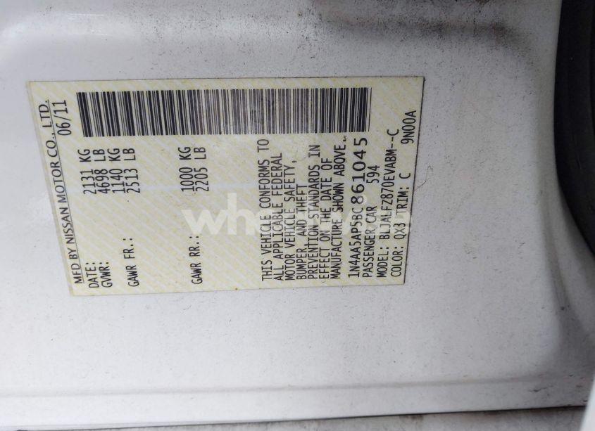 Photo 9 of 2011 Nissan Maxima 3.5 SV (VIN 1N4AA5AP5BC861045)