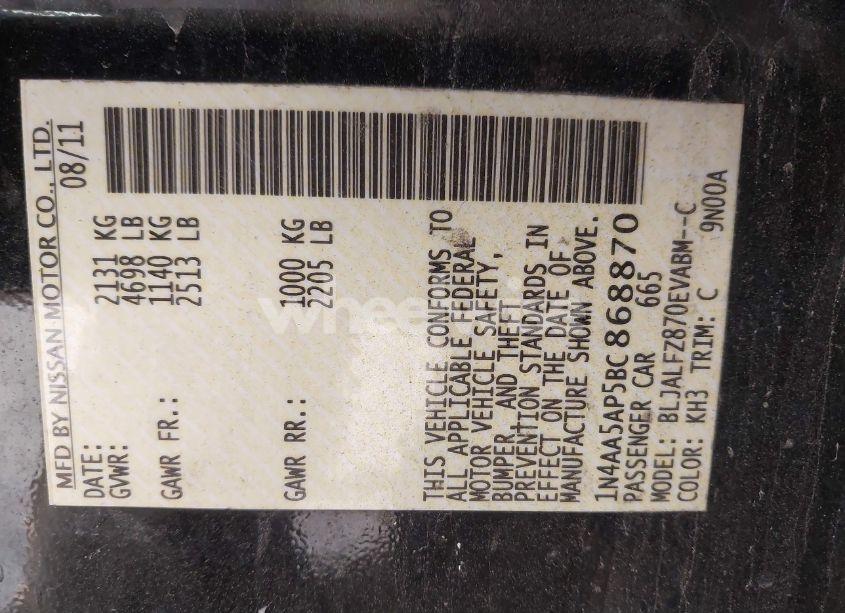 Photo 9 of 2011 Nissan Maxima 3.5 SV (VIN 1N4AA5AP5BC868870)