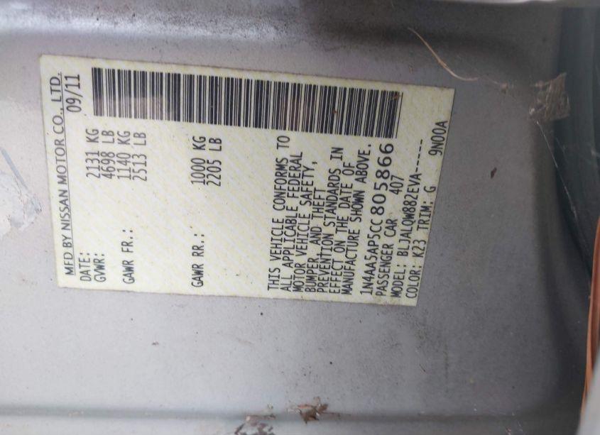 Photo 9 of 2012 Nissan Maxima 3.5 S (VIN 1N4AA5AP5CC805866)