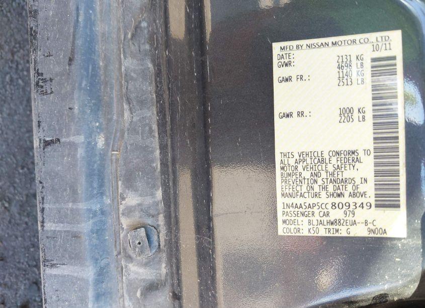 Photo 9 of 2012 Nissan Maxima 3.5 SV (VIN 1N4AA5AP5CC809349)