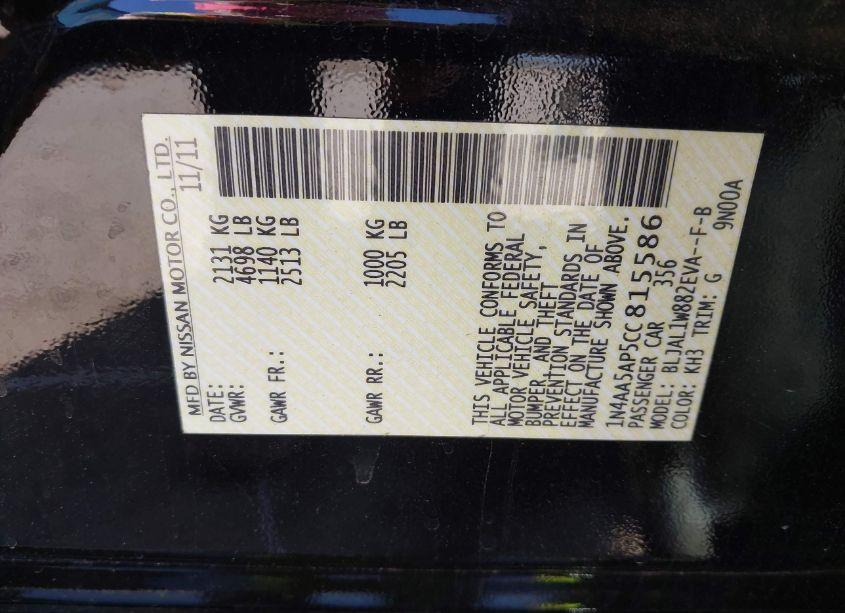 Photo 9 of 2012 Nissan Maxima 3.5 SV (VIN 1N4AA5AP5CC815586)