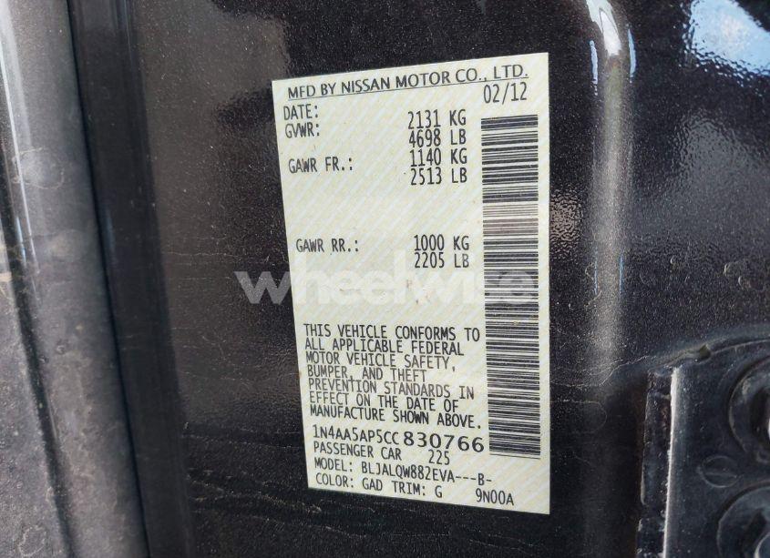 Photo 9 of 2012 Nissan Maxima 3.5 S (VIN 1N4AA5AP5CC830766)