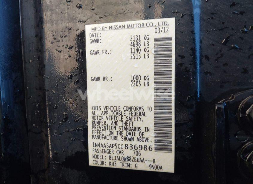 Photo 9 of 2012 Nissan Maxima 3.5 S (VIN 1N4AA5AP5CC836986)