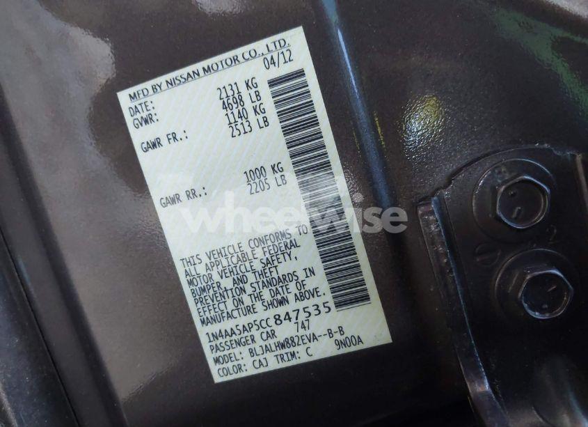 Photo 9 of 2012 Nissan Maxima 3.5 SV (VIN 1N4AA5AP5CC847535)