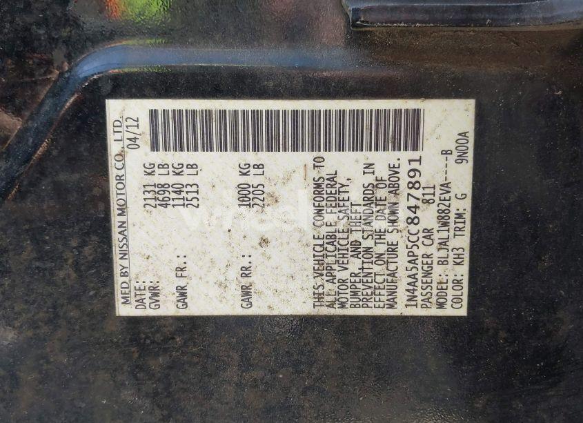 Photo 9 of 2012 Nissan Maxima 3.5 SV (VIN 1N4AA5AP5CC847891)