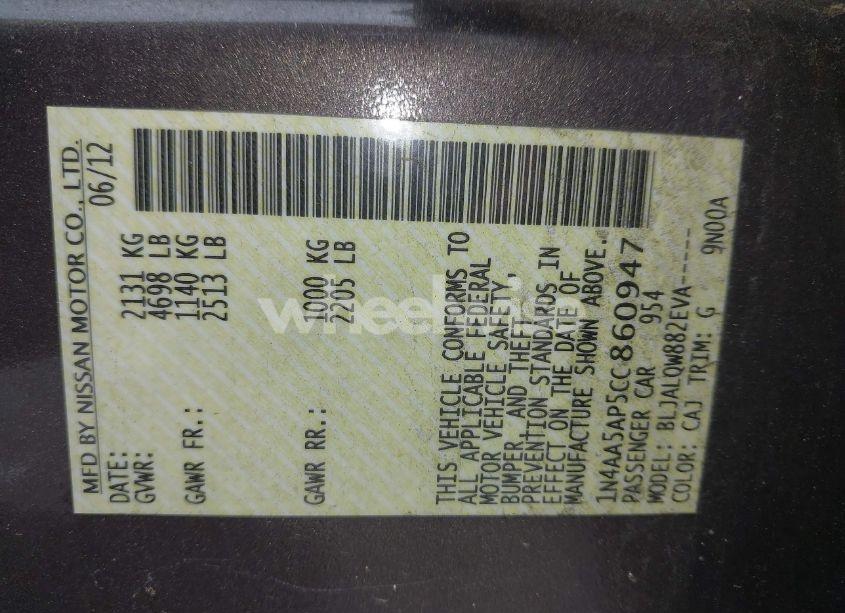 Photo 9 of 2012 Nissan Maxima 3.5 S (VIN 1N4AA5AP5CC860947)