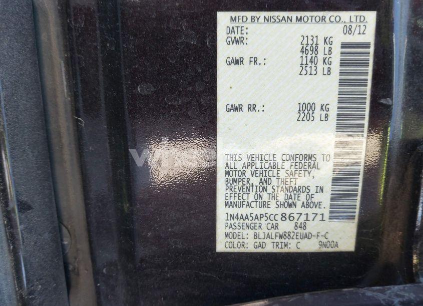 Photo 9 of 2012 Nissan Maxima 3.5 SV (VIN 1N4AA5AP5CC867171)