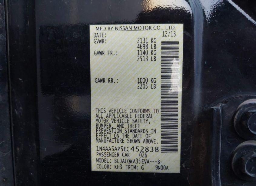 Photo 9 of 2014 Nissan Maxima 3.5 S/3.5 SV (VIN 1N4AA5AP5EC452838)